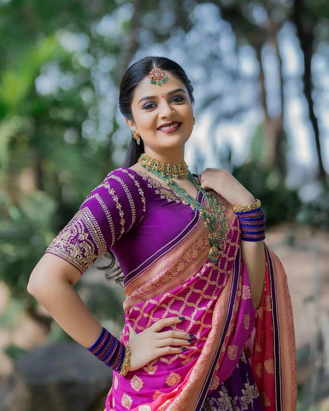 ETV ACTRESS SREEMUKHI IN VIOLET LEHENGA CHOLI